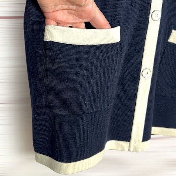 NWT Talbots Navy Blue Cotton Blend Mid
Length Button Cardigan Sweater Pockets L - Picture 8 of 13